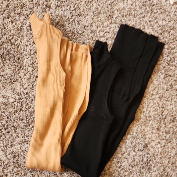 Magaschoni Ribbed Turtleneck Bodycon Dress - Mustard & Black Bundle - Picture 2 of 6